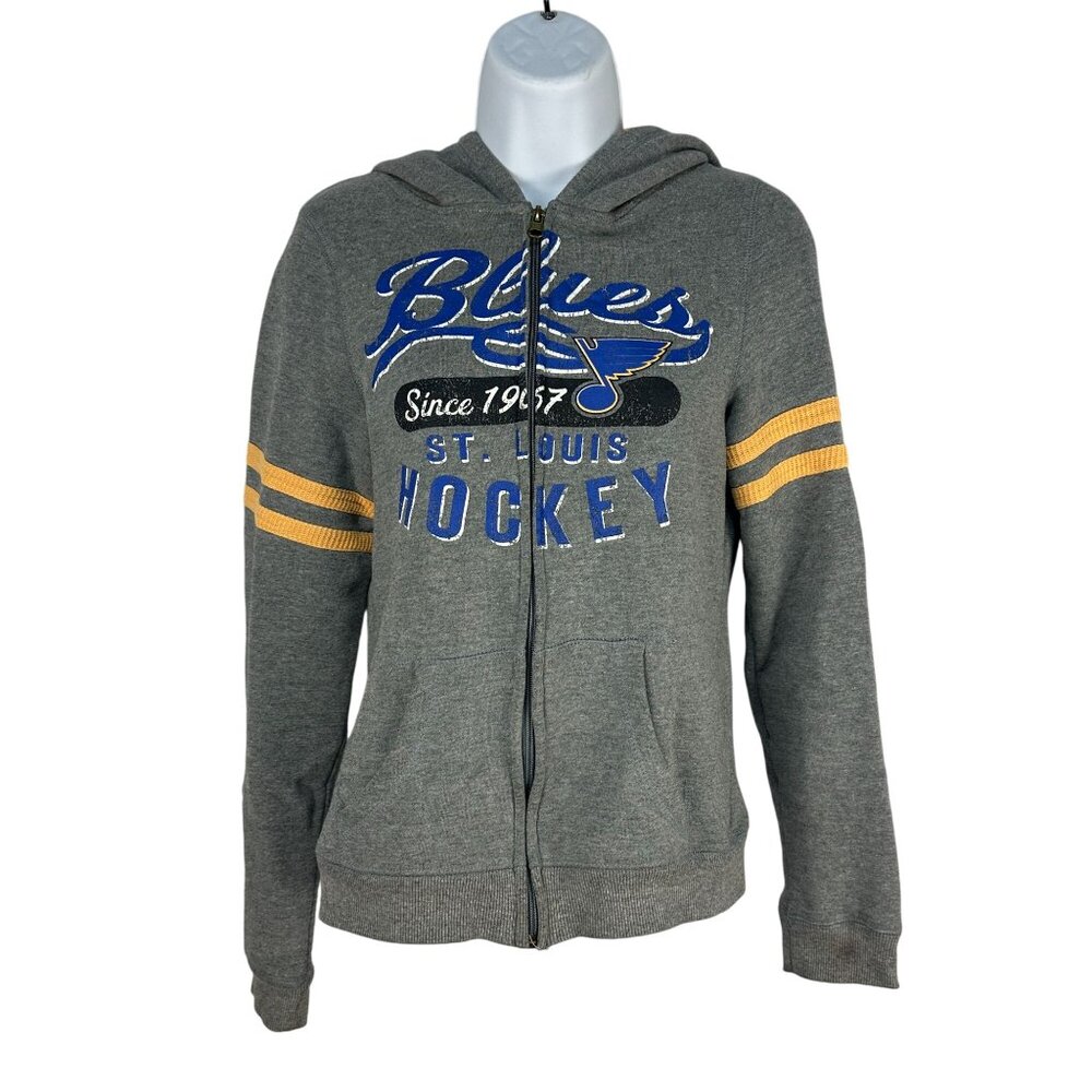 St Louis Blues NHL Hoodie Gray Full Zip Front Size Small Cotton Blend